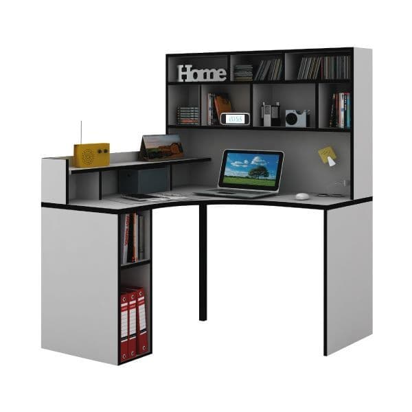 โต๊ะเข้ามุมพร้อมชั้นวาง รุ่นแซกจิโอ้ - สีขาว/ดำ