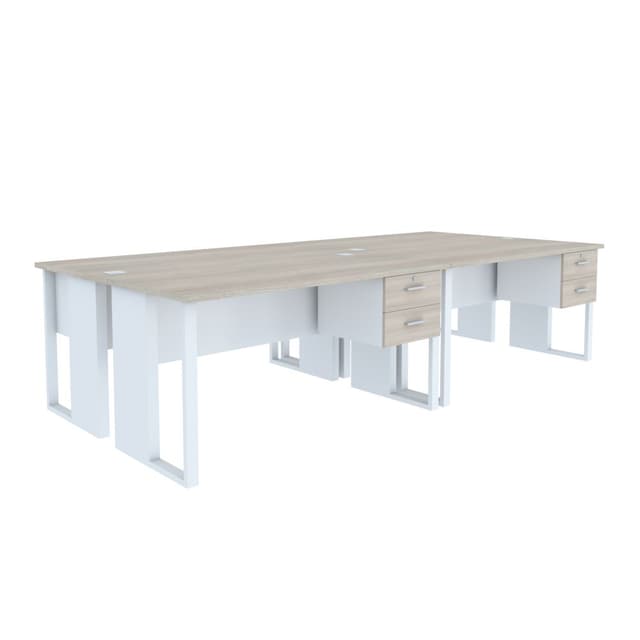 โต๊ะทำงาน 4 ที่นั่ง D รุ่นเวคตร้า 300 ซม. - สีขาว / สีเมเปิ้ล