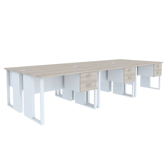 โต๊ะทำงาน 6 ที่นัง D รุ่นเวคตร้า 360 ซม. - สีขาว/เมเปิ้ล