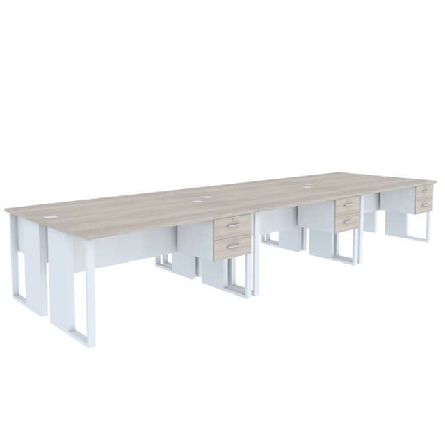 โต๊ะทำงาน 6 ที่นัง D รุ่นเวคตร้า 450 ซม. - สีขาว / สีเมเปิ้ล