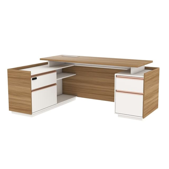 โต๊ะทำงาน รุ่นพรีเซ็นซ์ พลัส ขนาด 181 ซม. - สีไม้น้ำตาลกลาง/ขาว