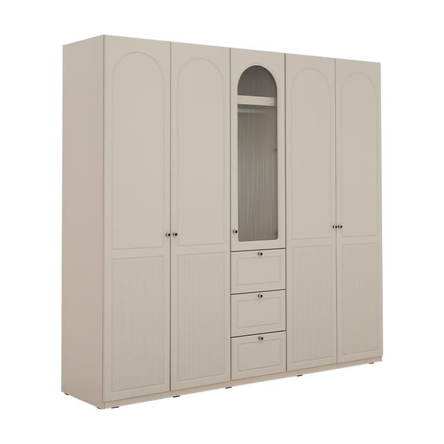 ตู้เสื้อผ้า 5 บานพร้อมกระจกลอน รุ่นซีรีน - สีเบจ