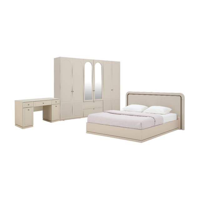 ชุดห้องนอน รุ่นซีรีน ขนาด 6 ฟุต (เตียง, ตู้เสื้อผ้า 6 บาน, โต๊ะเครื่องแป้ง) - สีเบจ