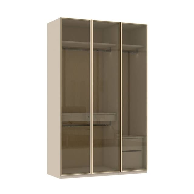 ตู้เสื้อผ้า 3 บาน (บานกระจกใสชาทอง) รุ่นพาย ขนาด 150 ซม. - สีเบจ