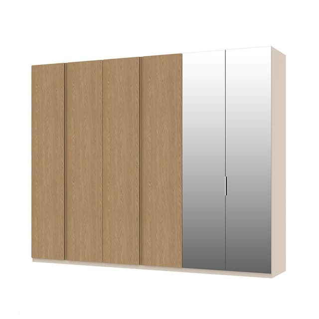 ตู้เสื้อผ้า 6 บาน (บานโรสวู้ด+กระจกเงา) รุ่นพาย ขนาด 300 ซม. - สีเบจ