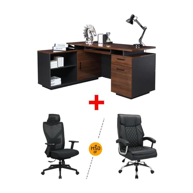 ซื้อชุดโต๊ะทำงาน รุ่นพรีเซ็นซ์ พร้อมเก้าอี้สำนักงานพนักพิงกลาง รุ่นเอมเมอร์สัน หรือวายโกโนมิก ราคาพิเศษ!