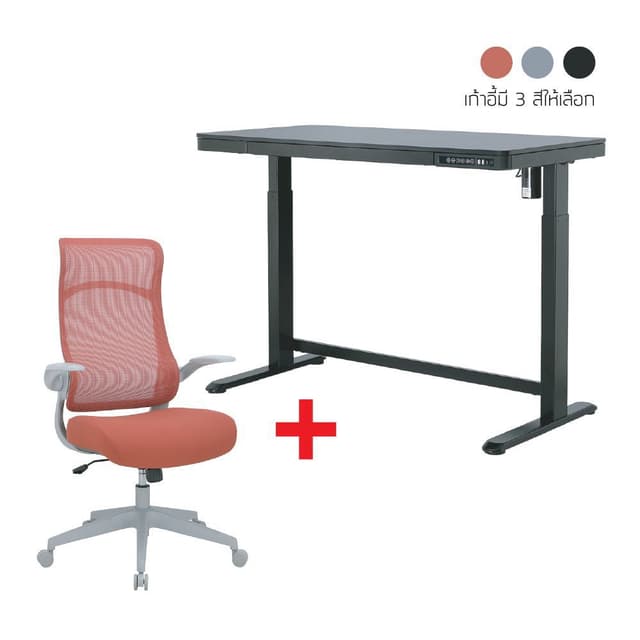 ซื้อโต๊ะปรับไฟฟ้า รุ่นแสตนเลย์ พลัส ขนาด 120 ซม. พร้อมเก้าอี้ทำงานเพื่อสุขภาพพนักพิงสูง รุ่นเรดี้ ราคาพิเศษ!