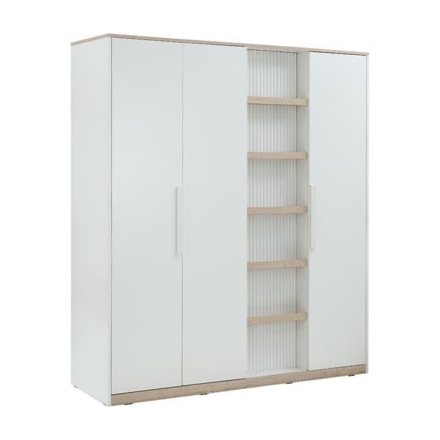 ตู้เสื้อผ้า 4 บาน รุ่นมินิมอล ขนาด 180 ซม. - สีขาว/เลอบาน่า โอ๊ค