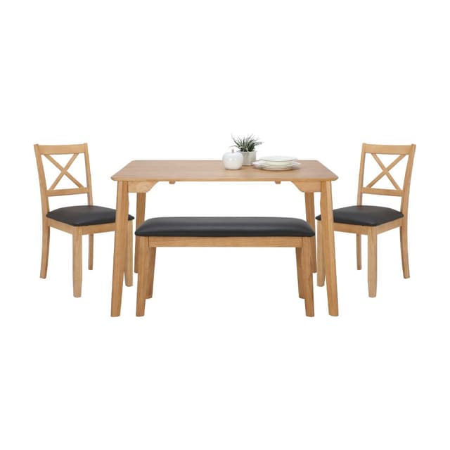 ชุดโต๊ะอาหารพร้อมม้านั่ง 4 ที่นั่ง รุ่นเฟมมี่ - สีธรรมชาติ/น้ำตาลเข้ม