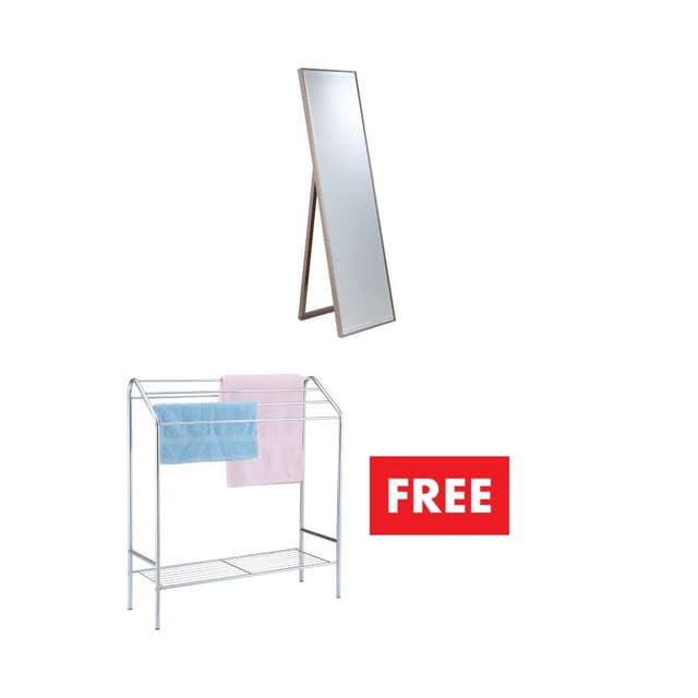 ซื้อกระจกตั้งพื้น รุ่นโบลิน ขนาด 46.8 X 4 X 164 ซม. แถมฟรี! ราวตากผ้า รุ่นดอร่า ขนาด 75 x 26 x 82.5 ซม.