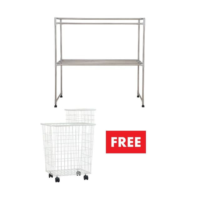 ซื้อราวตากผ้าสแตนเลส 8 เส้น รุ่นไจแอนท์ ขนาด 150 x 60 x 150 ซม. แถมฟรี! ตะกร้าผ้า รุ่นโอเลน (2 ชิ้น/ชุด)