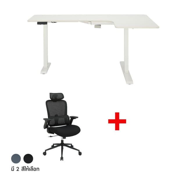 ซื้อโต๊ะปรับไฟฟ้า L-shape รุ่นสแตนเลย์ แอล พร้อมเก้าอี้ทำงานเพื่อสุขภาพ รุ่นบาลานซ์ ราคาพิเศษ!