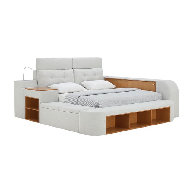 เตียงนอนมัลติฟังก์ชัน รุ่นมอลตัน ขนาด 6 ฟุต - สีเทาอ่อน