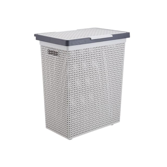 ตะกร้าผ้าทรงแคบ+ฝา รุ่นสาน - สีเทา