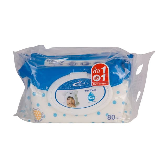 ทิชชูเปียก 80 ชิ้น (1แถม1) รุ่นเฟรช พลัส - สีขาว