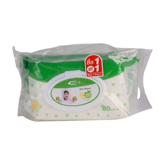 ทิชชูเปียก กลิ่นแอปเปิ้ล รุ่นเฟรช พลัส 80 ชิ้น (1แถม1) - ขาว