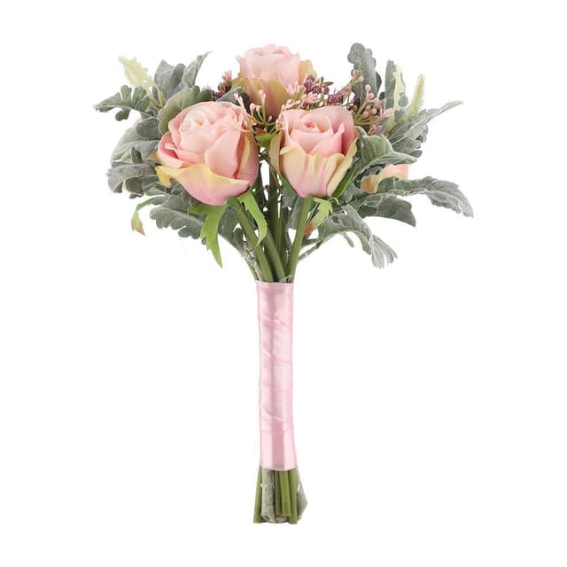 ช่อกุหลาบ + ไฮเดรนเยีย รุ่นโรเลน สูง 28 ซม. - สีชมพู / สีเขียว