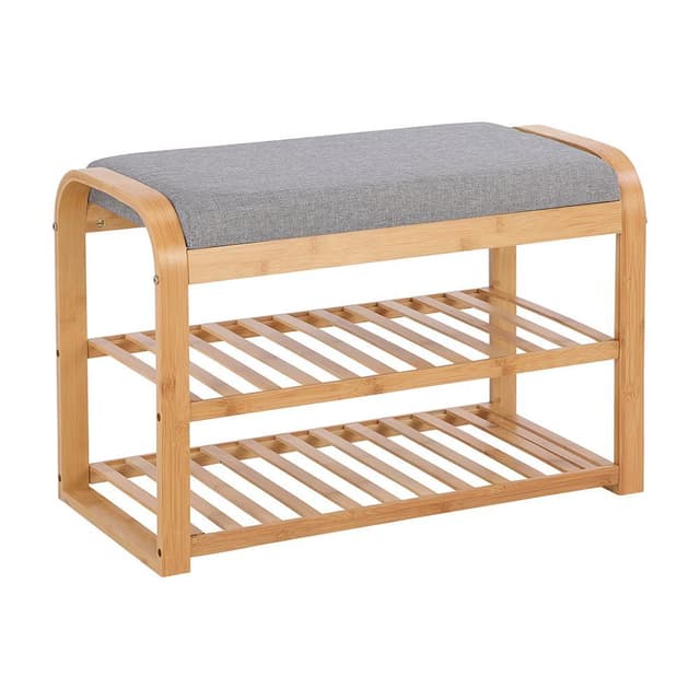 ชั้นรองเท้า 2 ชั้นพร้อมที่นั่ง รุ่นปีเตอร์ - สีธรรมชาติ/เทา