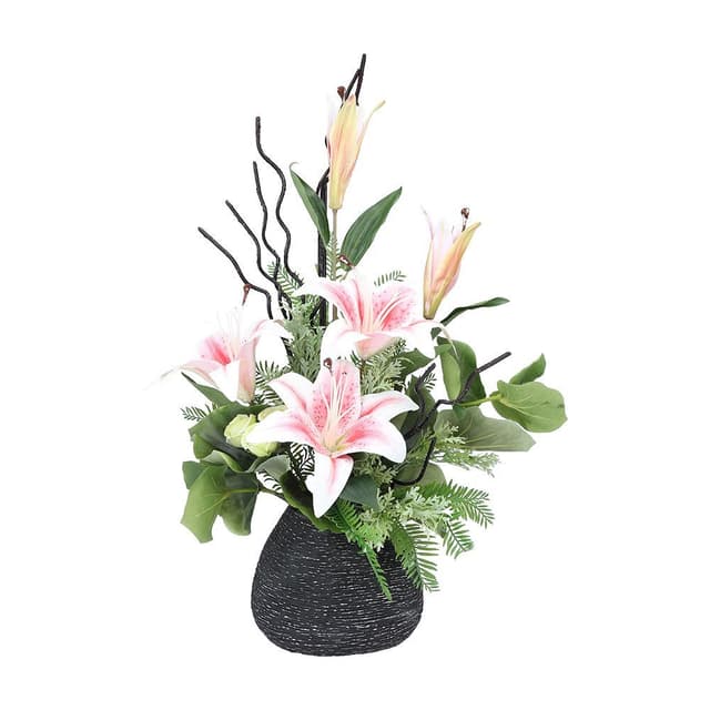 ดอกลิลลี่ในแจกันเซรามิก รุ่นลิลลี่ - สีชมพู/เขียว