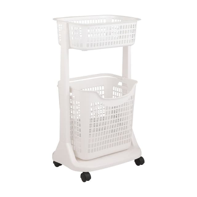ตะกร้าผ้า 2 ชั้นมีล้อ รุ่นโนริมะ - สีขาว