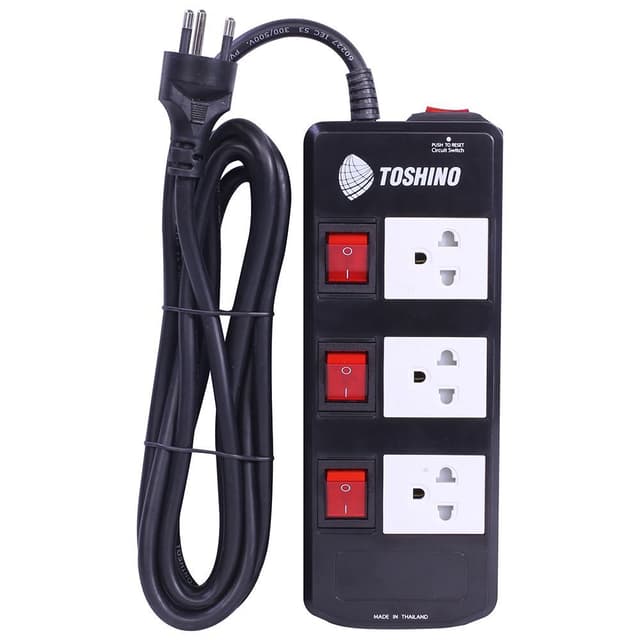 รางปลั๊ก 3 ช่อง โตชิโน่ รุ่น TIS315 ขนาด 3 เมตร - สีดำ