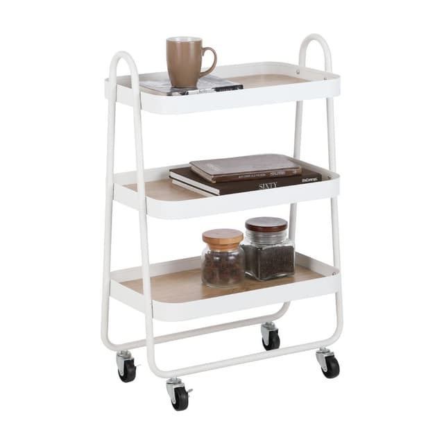 ชั้นวางของ 3 ชั้น พร้อมล้อ รุ่นเอริกะ - สีขาว/ธรรมชาติ