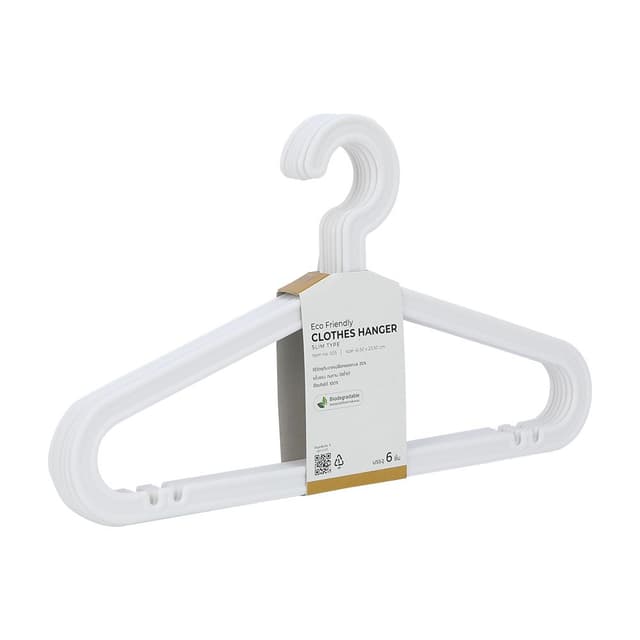 ไม้แขวนเสื้อ รุ่นอีโค่ 005 (6 ชิ้น/ชุด) - สีขาว