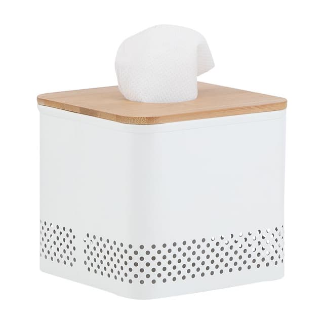 กล่องทิชชู่พร้อมฝาไม้ รุ่นซิมพลี่ - สีขาว