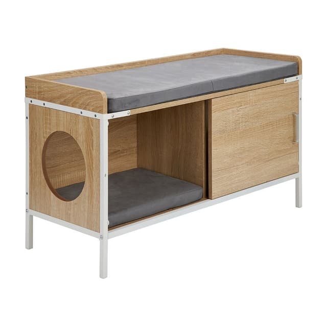 ม้านั่งพร้อมที่นั่งสัตว์เลี้ยง รุ่นมิทซี่ - สีธรรมชาติ/เทา