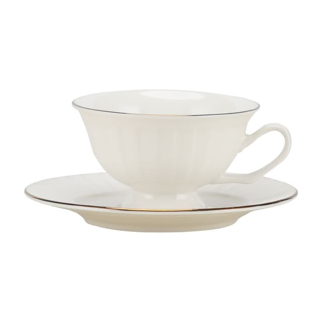 ถ้วยกาแฟพร้อมจานรอง รุ่นพิลิมม์ ขนาด 180 มล. - สีขาว/ทอง