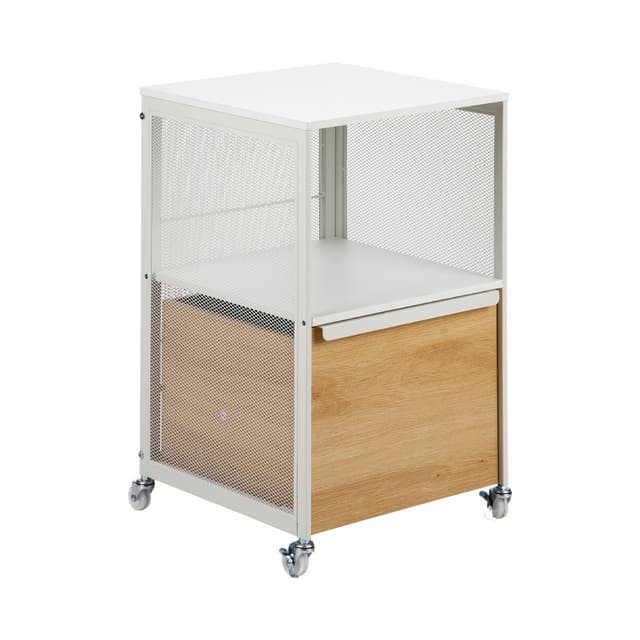 ชั้นวางของพร้อมลิ้นชักและล้อ รุ่นโมนิโม่ - สีขาว/ธรรมชาติ