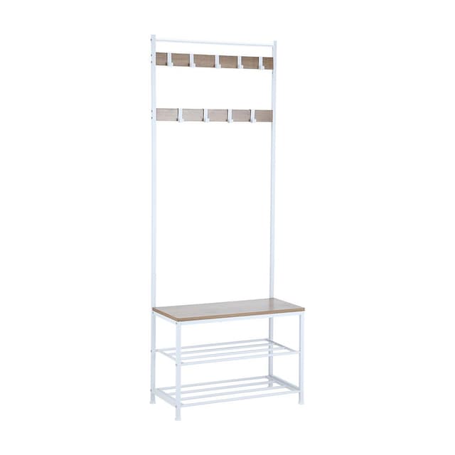 ม้านั่งพร้อมชั้นวางรองเท้า รุ่นคอนนี่ - สีขาว/ธรรมชาติ