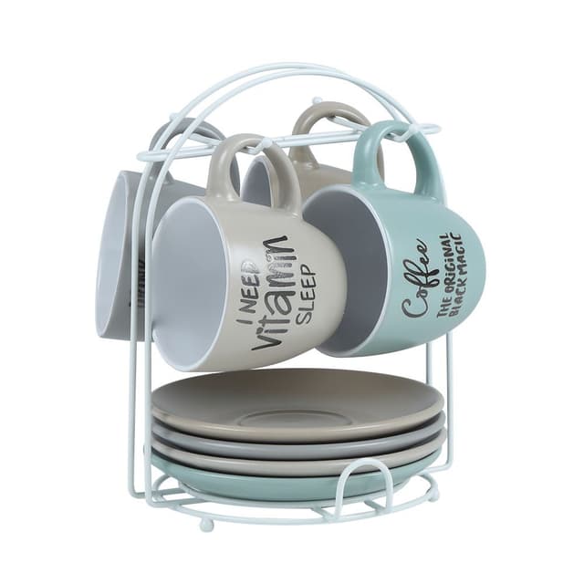 ถ้วยกาแฟพร้อมจานรองและขาตั้ง รุ่นวอส (9 ชิ้น/ชุด) - คละสี