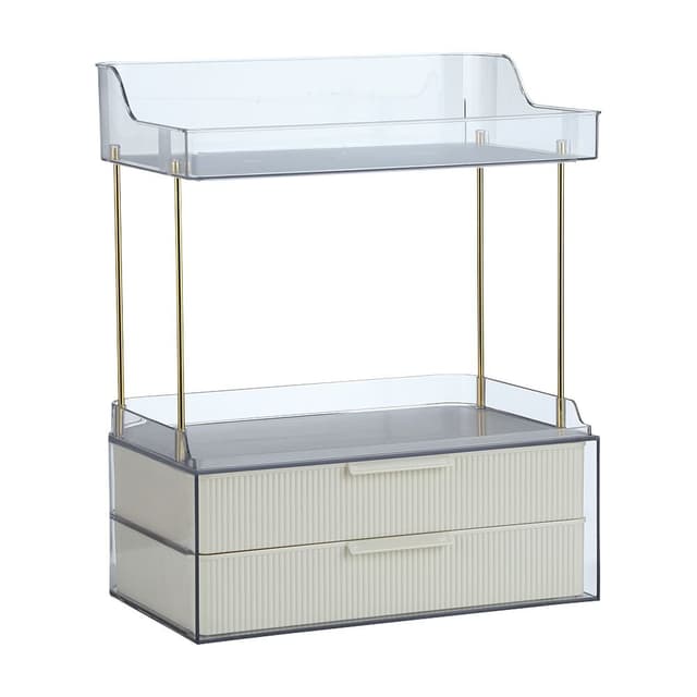 ชั้นวางเครื่องสำอางพร้อมลื้นชัก รุ่นไซร่า - สีเบจ/ใสโปร่ง