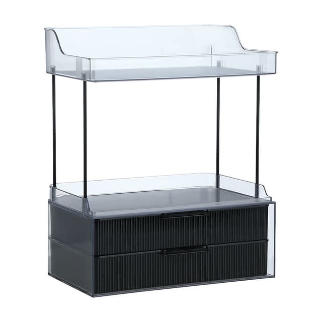 ชั้นวางเครื่องสำอางพร้อมลื้นชัก รุ่นไซร่า - สีดำ/ใสโปร่ง