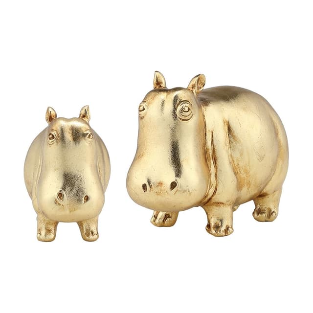 รูปปั้นฮิปโปโปเตมัส รุ่นฮิปปี้ (2 ชิ้น/ชุด) - สีทอง