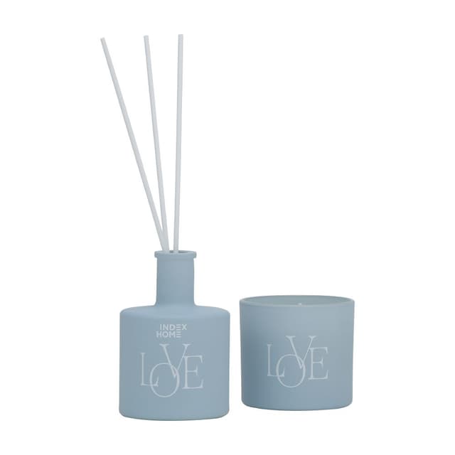 น้ำหอมปรับอากาศพร้อมเทียน รุ่นลัฟ (2 ชิ้น/ชุด) - สีน้ำเงิน/ขาว