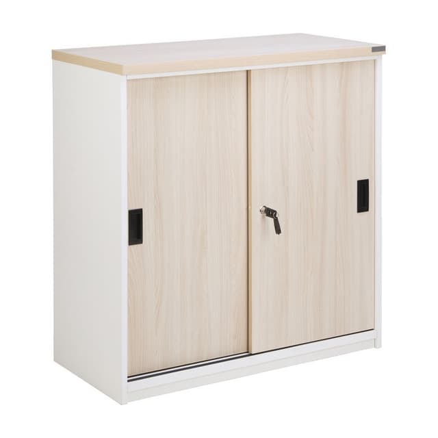 ตู้เตี้ย 2 บานเลื่อน รุ่นอัลบ้า ขนาด 80 x 40 x 83 ซม. - สีชิโมแอช/ขาว
