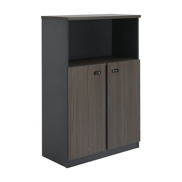 ตู้สำนักงานพร้อมชั้นวาง รุ่นแฟลร์ ขนาด 80 ซม. - สีมิตไนท์ โอ๊ค/เทา