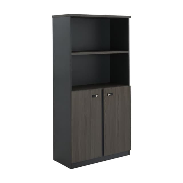 ตู้สำนักงานพร้อมชั้นวาง 2 ชั้น รุ่นแฟลร์ ขนาด 80 ซม. - สีมิตไนท์ โอ๊ค/เทา