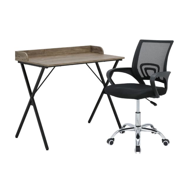 Furinbox โต๊ะทำงาน ขนาด 90 ซม. และเก้าอี้สำนักงาน รุ่นสมาร์ท+ดาร์บี้ - สีธรรมชาติ/ดำ