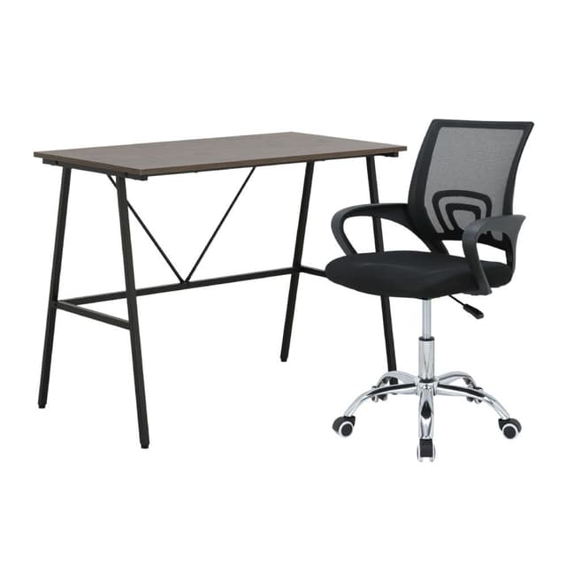 Furinbox โต๊ะทำงาน ขนาด 100 ซม. และเก้าอี้สำนักงาน รุ่นจีเนียส+ดาร์บี้ - สีน้ำตาล/ดำ