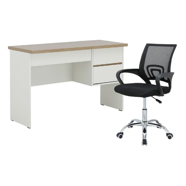 Furinbox โต๊ะทำงาน 3 ลิ้นชัก ขนาด 120 ซม. และเก้าอี้สำนักงาน รุ่นมินิโอ+ดาร์บี้ - สีธรรมชาติ/ดำ