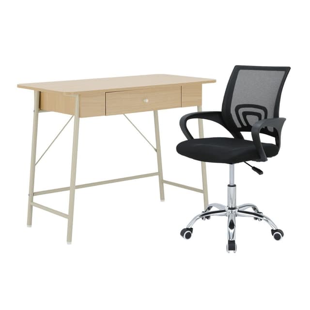 Furinbox โต๊ะทำงานและเก้าอี้สำนักงาน รุ่นริโอนะ+ดาร์บี้ - สีน้ำตาล/ดำ