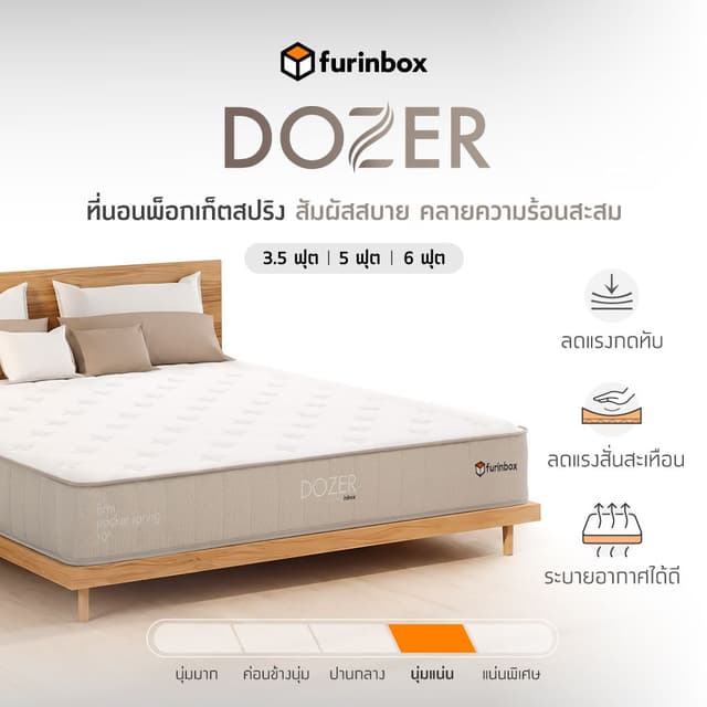 Furinbox ที่นอน รุ่นโดเซอร์ ขนาด 3.5 ฟุต หนา 10 นิ้ว พร้อมหมอน 1 ใบ - สีขาว/เบจ
