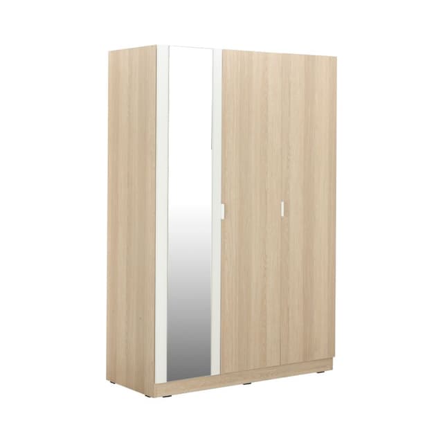 Furinbox ตู้เสื้อผ้า 3 บาน พร้อมกระจก รุ่นแชมป์ ขนาด 120 ซม. - สีไลท์ วู้ด/ขาว